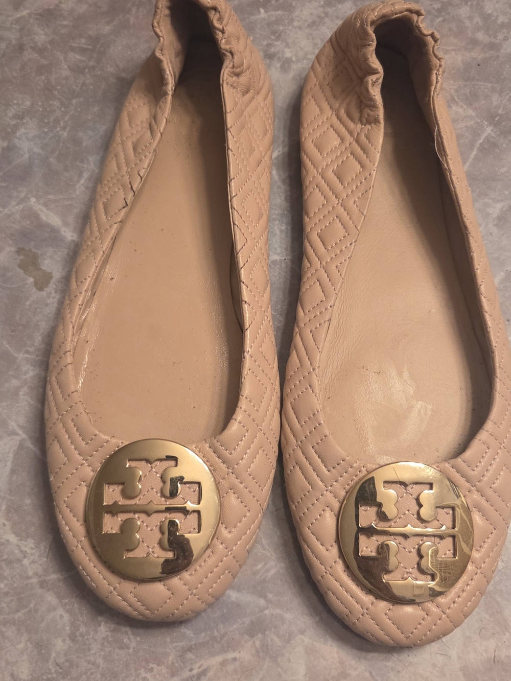Tory Burch Nude Quilted Reva Ballet Flats